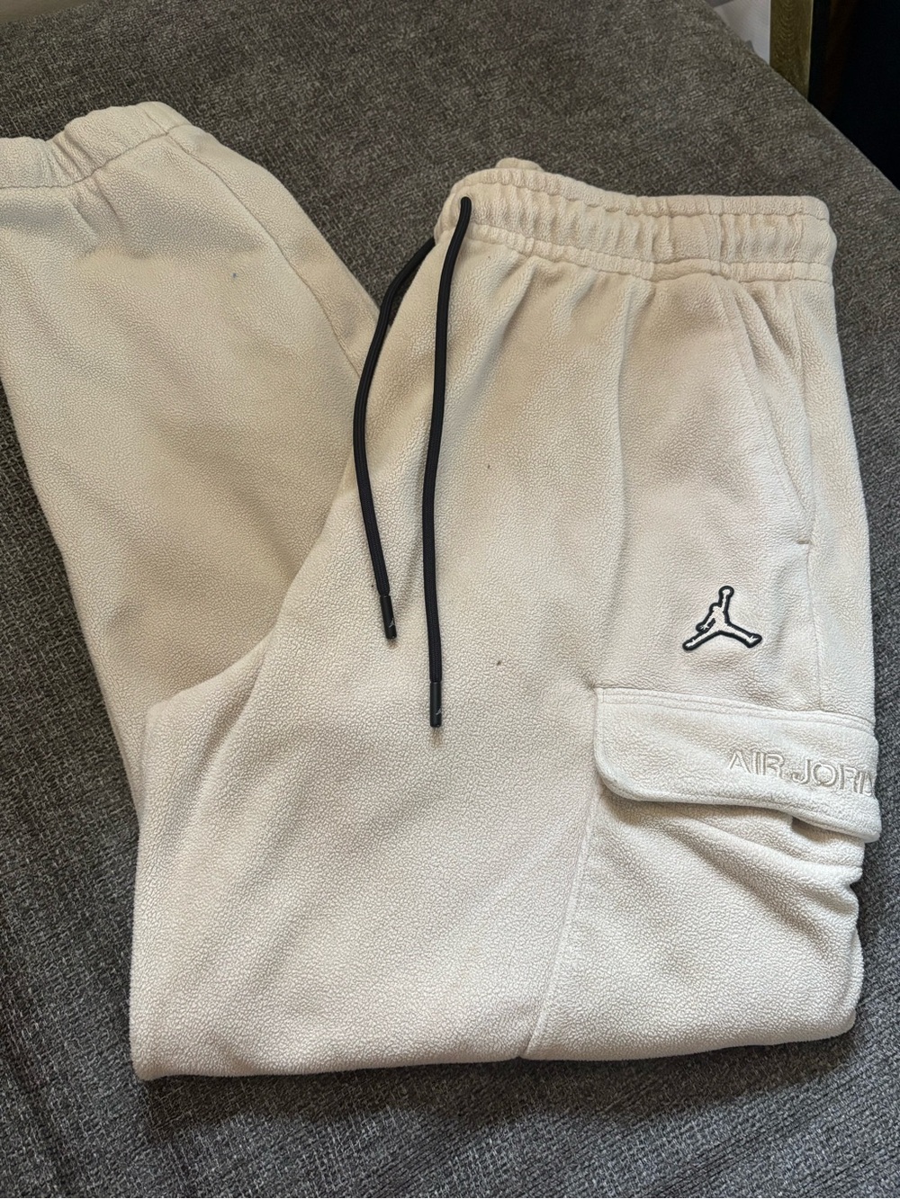 Jordan Men’s Cream Cargo Fleece Joggers with Black Drawcord